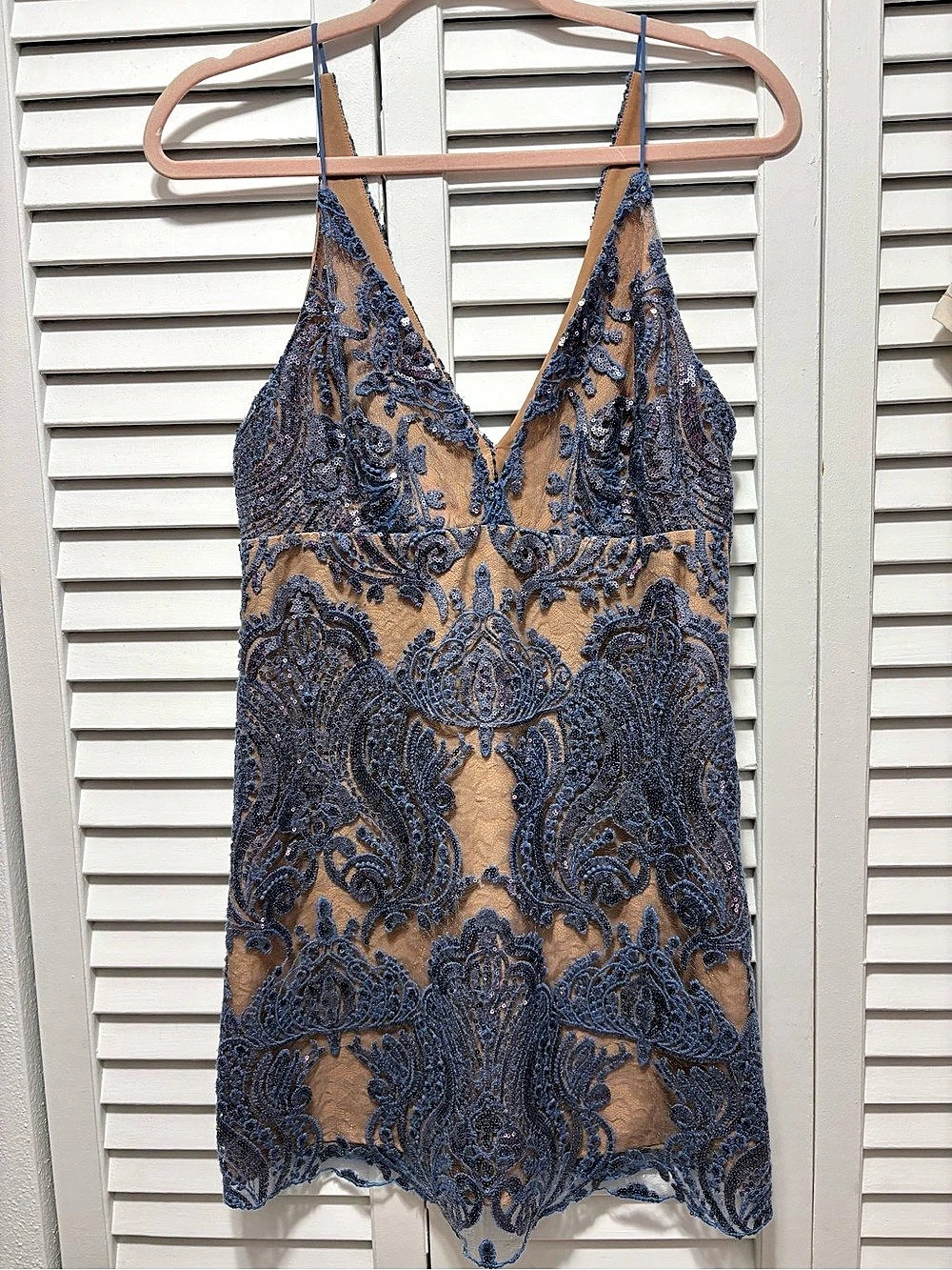 Free People Night Shimmers Mini Dress Gold & Blue Size 6 Like New